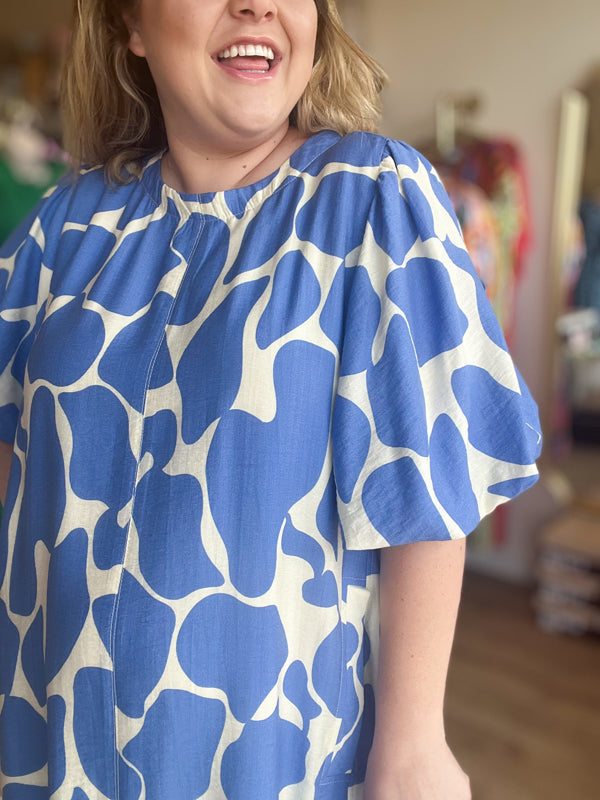 "From Sea to Shining Sea" Curvy Blue & Cream Dress