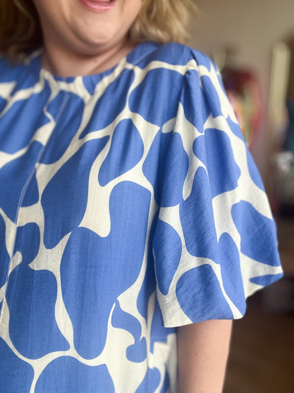 "From Sea to Shining Sea" Curvy Blue & Cream Dress