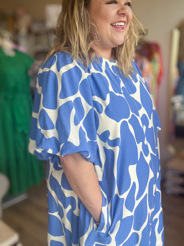 "From Sea to Shining Sea" Curvy Blue & Cream Dress