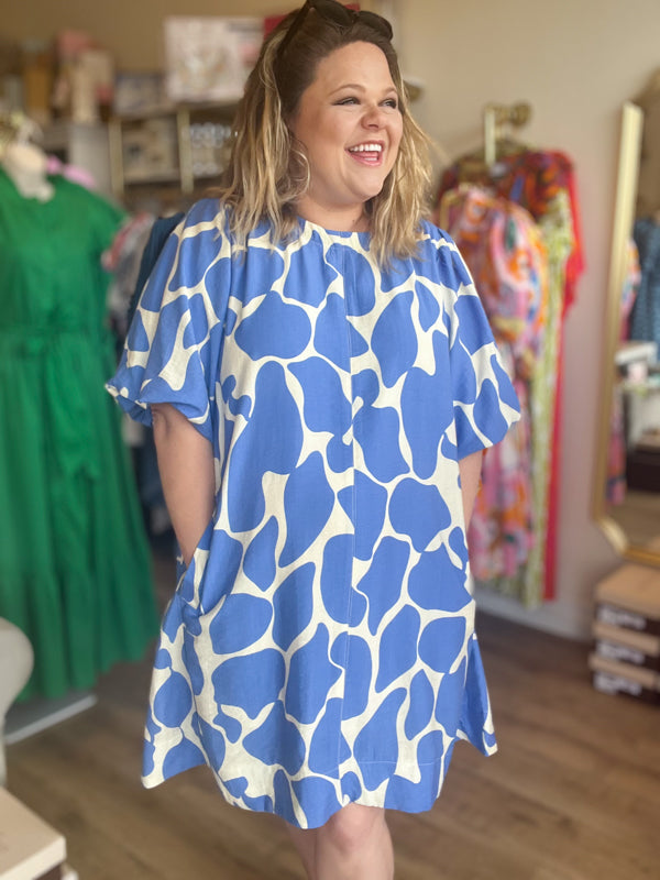 "From Sea to Shining Sea" Curvy Blue & Cream Dress