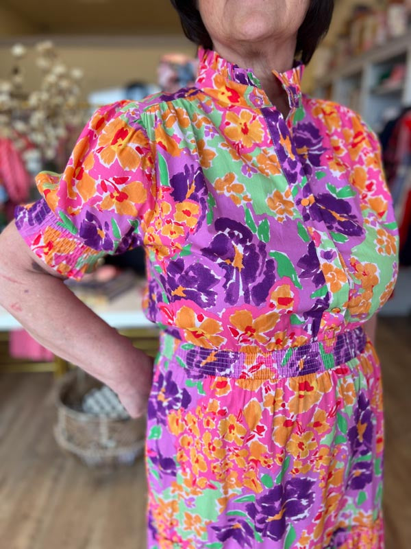 "Garden Party" Floral Smock Waist Tier Maxi Dress | KARLIE