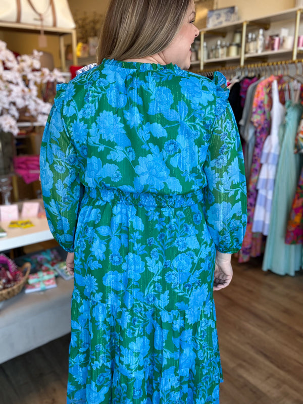 RESTOCKED! "Gardenia Glamour" Plus-Size Metallic Stitch Midi Dress