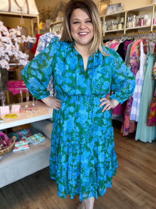 RESTOCKED! "Gardenia Glamour" Plus-Size Metallic Stitch Midi Dress