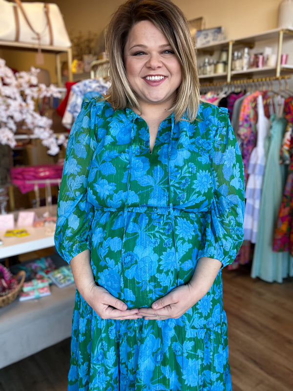 RESTOCKED! "Gardenia Glamour" Plus-Size Metallic Stitch Midi Dress