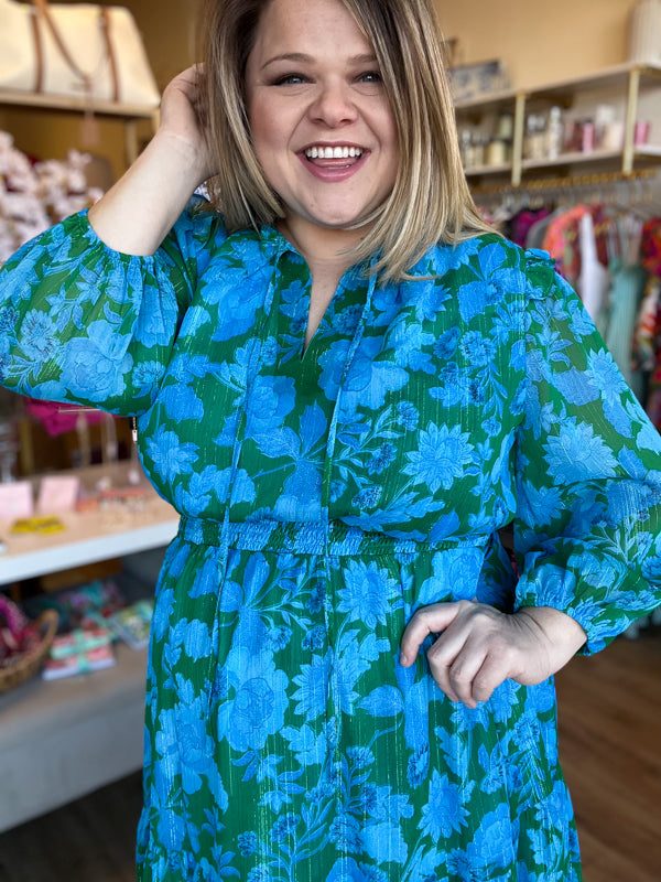RESTOCKED! "Gardenia Glamour" Plus-Size Metallic Stitch Midi Dress
