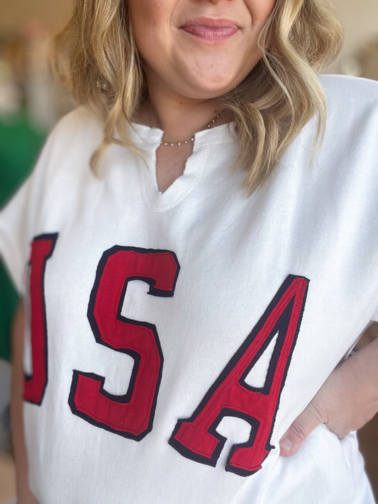 "God Bless the USA" Plus-Size Patriotic Terry Top