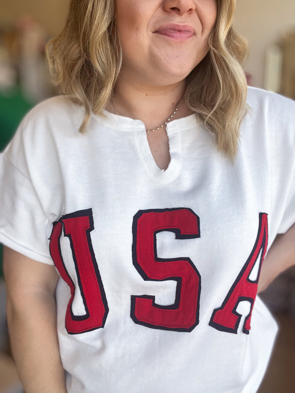 "God Bless the USA" Plus-Size Patriotic Terry Top