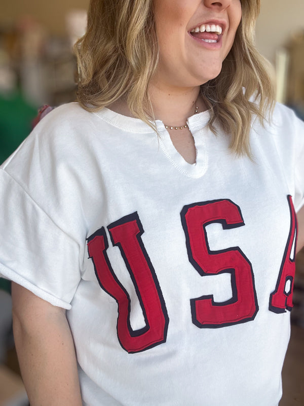 "God Bless the USA" Plus-Size Patriotic Terry Top