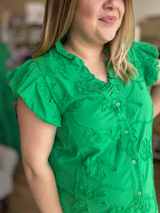 "Granny Smith Apple" Curvy Green Jacquard Top