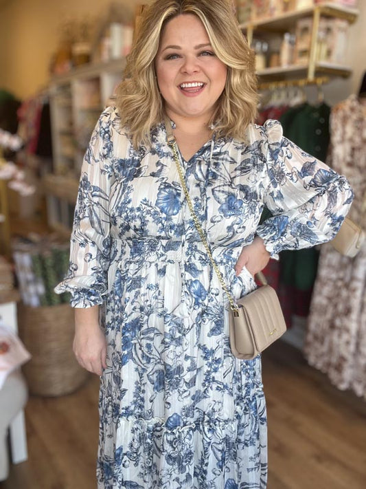 "No Winter Blues" Blue Floral Maxi Dress
