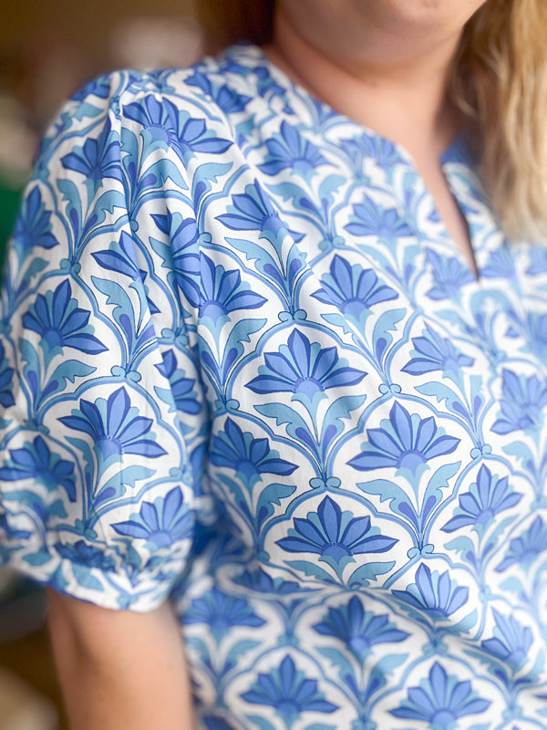 "Lady Liberty" Plus-Size Blue Geometric Top
