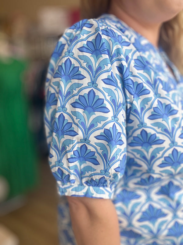 "Lady Liberty" Plus-Size Blue Geometric Top