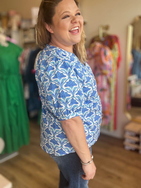 "Lady Liberty" Plus-Size Blue Geometric Top