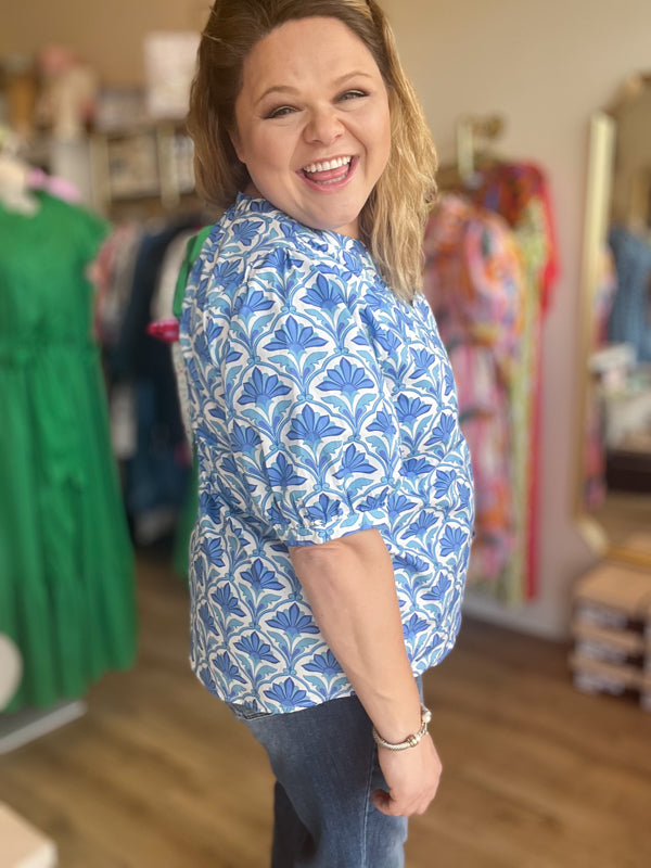 "Lady Liberty" Plus-Size Blue Geometric Top
