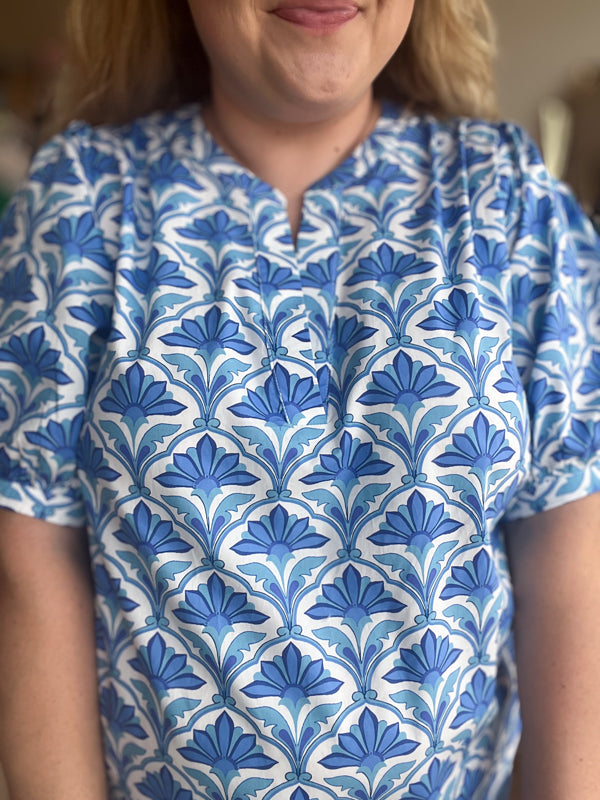 "Lady Liberty" Plus-Size Blue Geometric Top