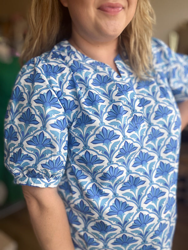 "Lady Liberty" Plus-Size Blue Geometric Top