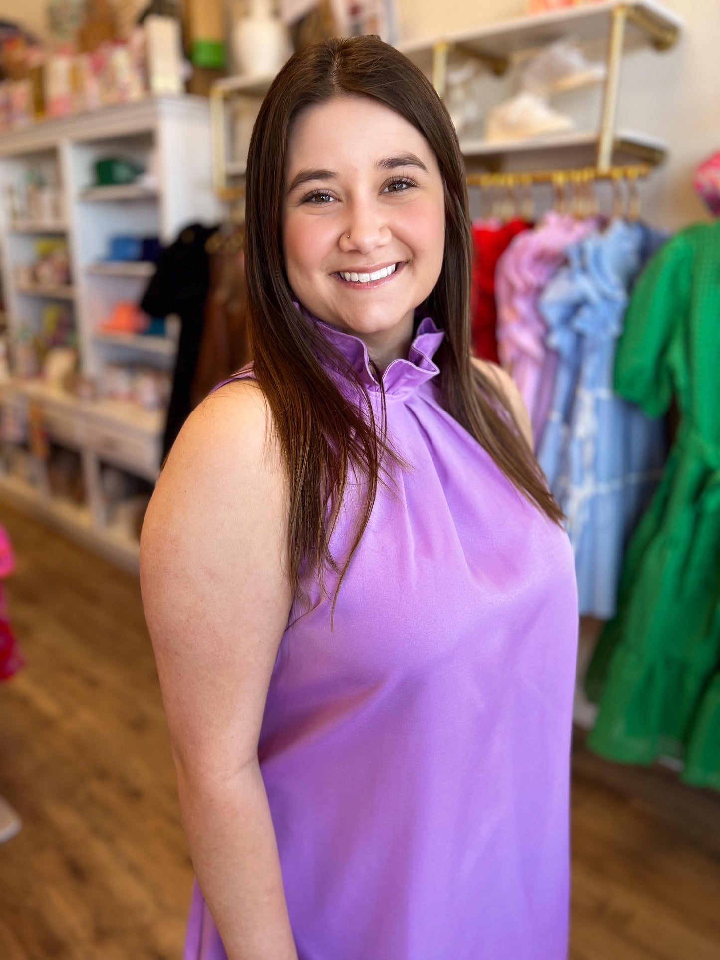 "Lavender Fields" Ruffle Neck Bow Tie Dress - FINAL SALE