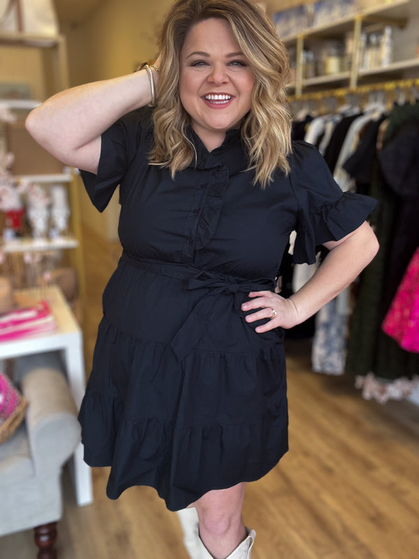 "Love the Wine Your With" Plus-Size Navy Ruffle Mini Dress