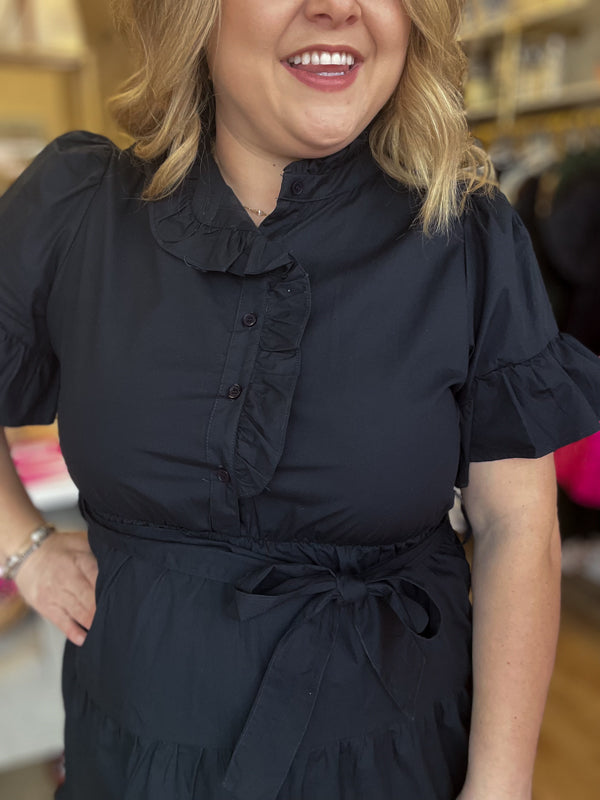 "Love the Wine Your With" Plus-Size Navy Ruffle Mini Dress