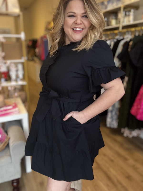 "Love the Wine Your With" Plus-Size Navy Ruffle Mini Dress