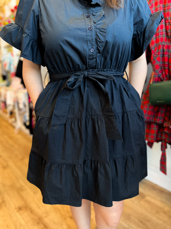 "Love the Wine Your With" Plus-Size Navy Ruffle Mini Dress