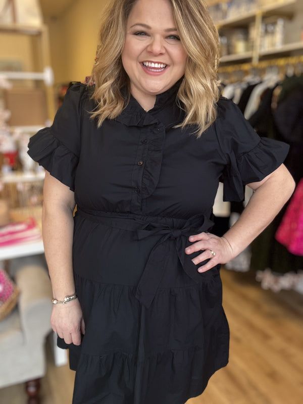 "Love the Wine Your With" Plus-Size Navy Ruffle Mini Dress