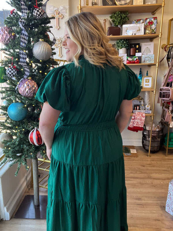 "Meet Me at Midnight" Curvy Jade Green Tiered Maxi Dress