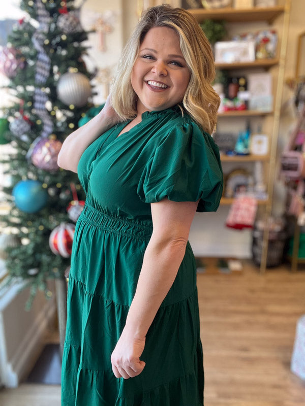 "Meet Me at Midnight" Curvy Jade Green Tiered Maxi Dress