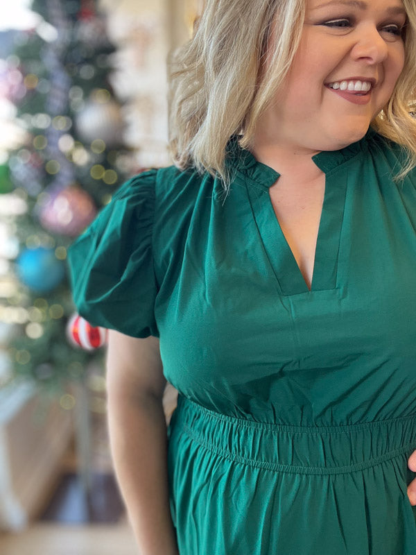 "Meet Me at Midnight" Curvy Jade Green Tiered Maxi Dress