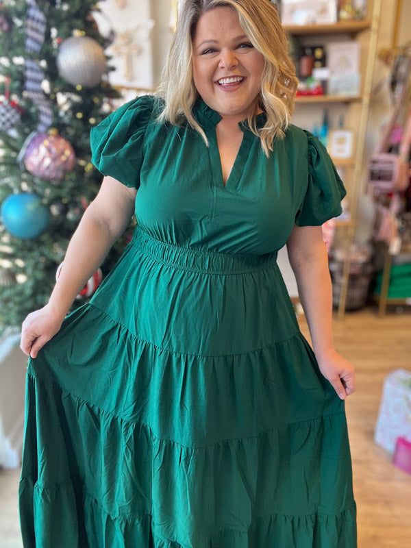 "Meet Me at Midnight" Curvy Jade Green Tiered Maxi Dress