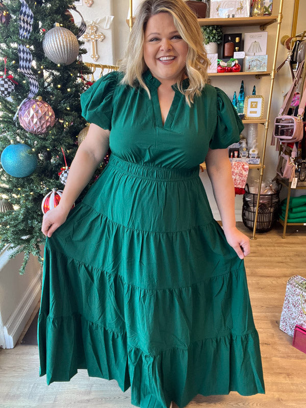 "Meet Me at Midnight" Curvy Jade Green Tiered Maxi Dress
