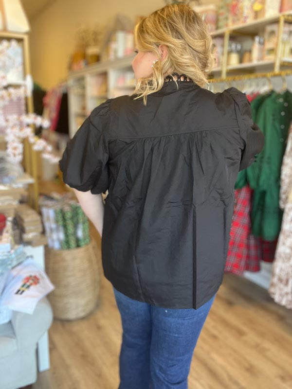 "Girls with Pearls" Curvy Black Lace Blouse
