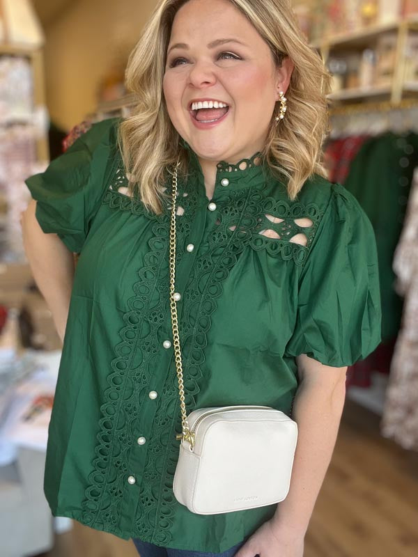 "Girls with Pearls" Curvy Green Lace Blouse