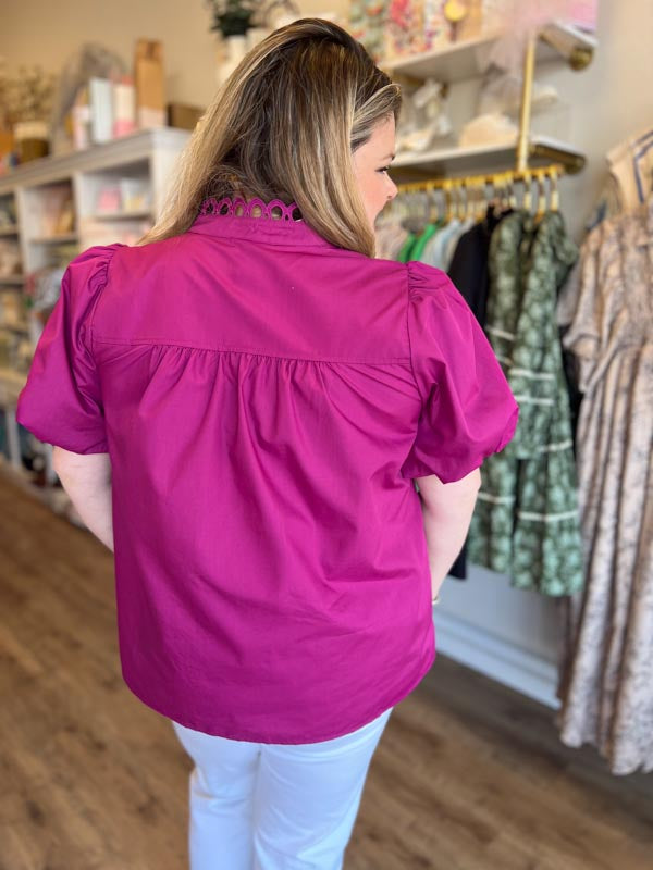 "Girls with Pearls" Curvy Magenta Lace Blouse