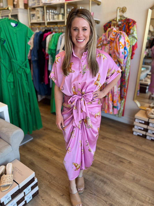 "Paws & Claws" Pink Kitty Tie Dress