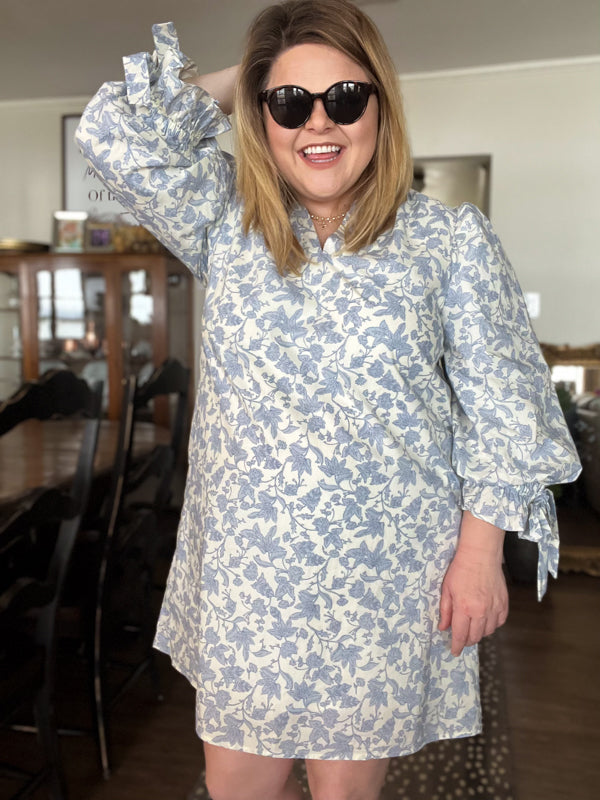 "Peace Be With You" Curvy Blue Floral Dress