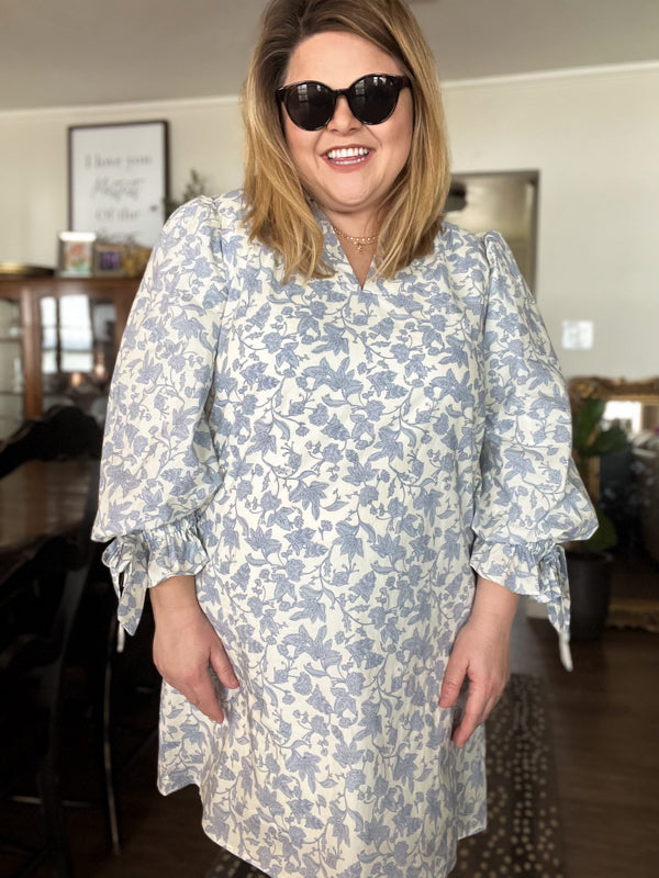 "Peace Be With You" Curvy Blue Floral Dress