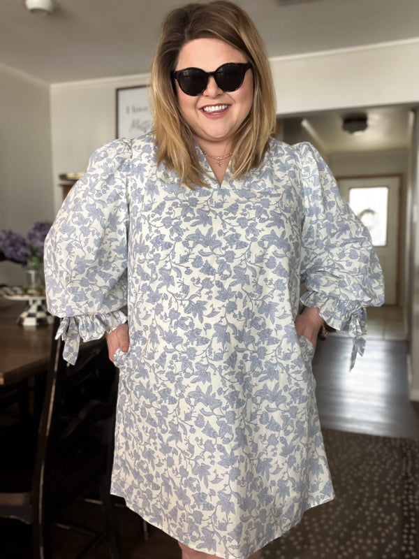 "Peace Be With You" Curvy Blue Floral Dress