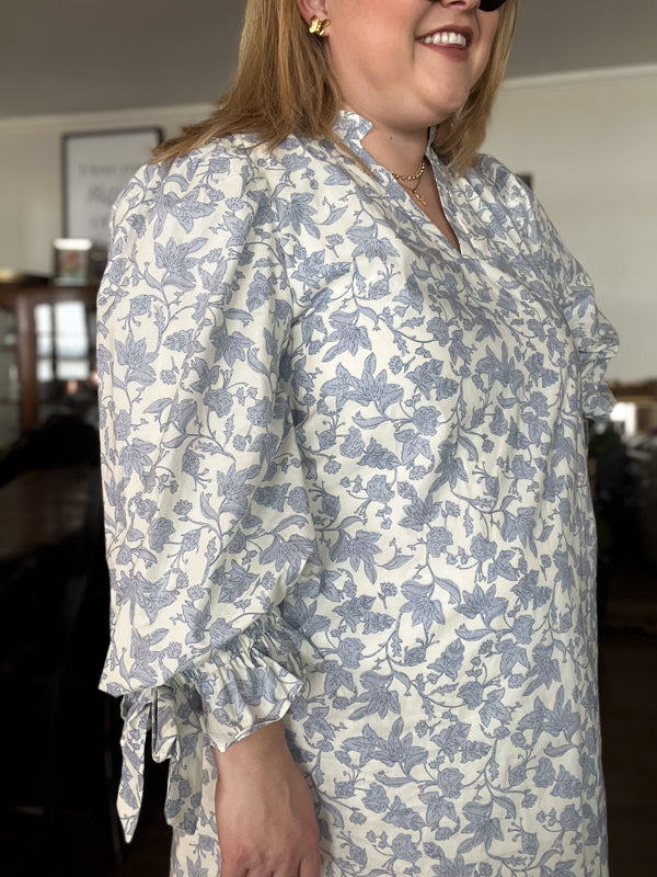 "Peace Be With You" Curvy Blue Floral Dress