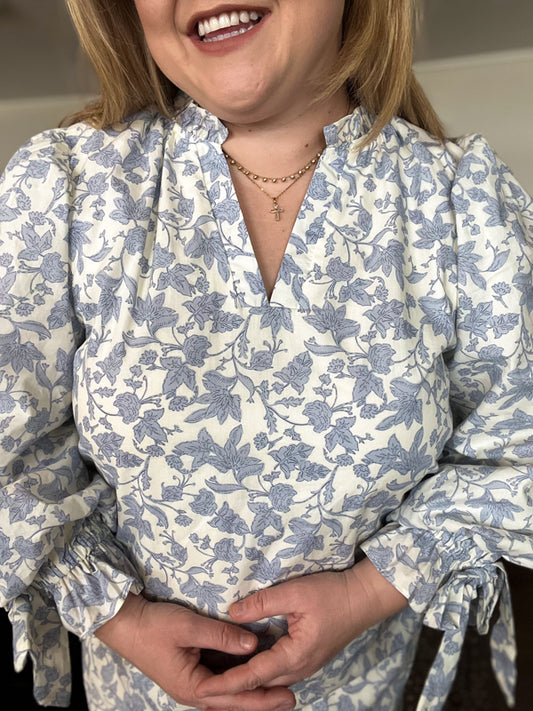 "Peace Be With You" Curvy Blue Floral Dress