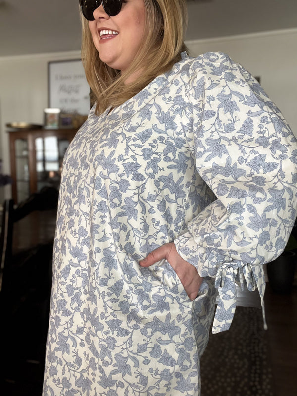 "Peace Be With You" Curvy Blue Floral Dress