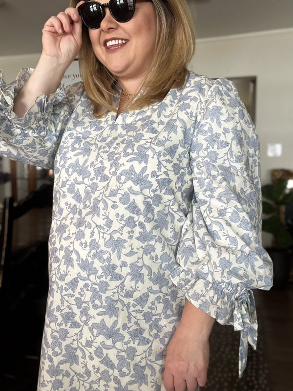"Peace Be With You" Curvy Blue Floral Dress