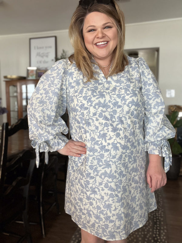 "Peace Be With You" Curvy Blue Floral Dress