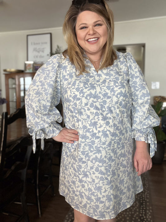 "Peace Be With You" Curvy Blue Floral Dress