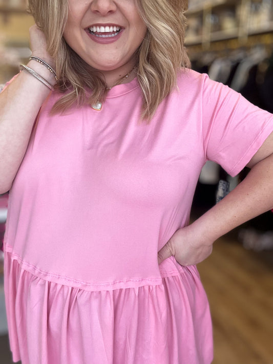 "Pink Buttercream" Curvy Peplum Top - FINAL SALE