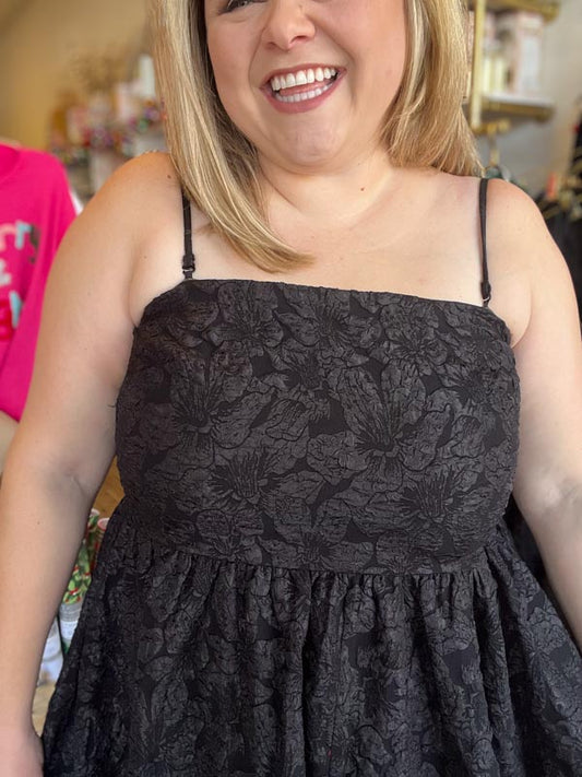 "Pour Me Some Eggnog" Plus-Size Black Jacquard Midi Dress