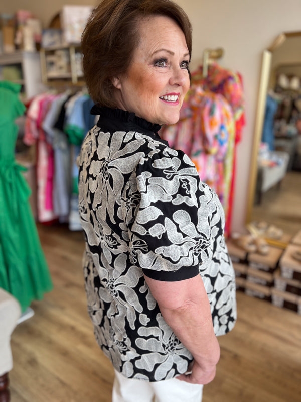 "Precious Penny" Curvy Embroidered Flower Top