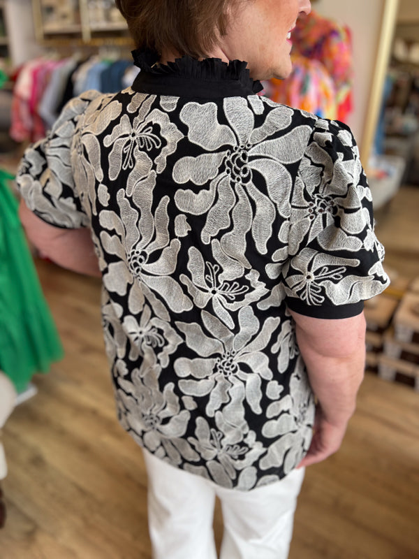 "Precious Penny" Curvy Embroidered Flower Top