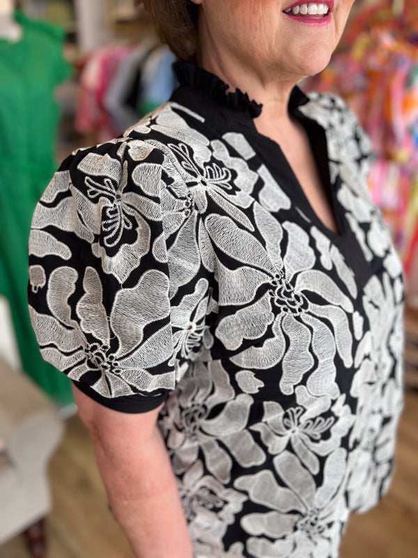 "Precious Penny" Curvy Embroidered Flower Top