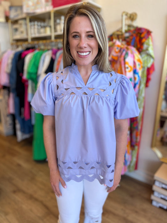 "Ric-Rac Runway" Lavender Cutout Blouse
